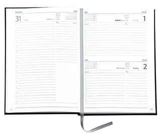 Buchkalender "Trend Chefkalender D" im Format 14,5 x 20,5 cm, deutsches Kalendarium Grau/Blau mit Leseband, 352 Seiten Fadenheftung, Eckenperforation, Einband Fashion rot