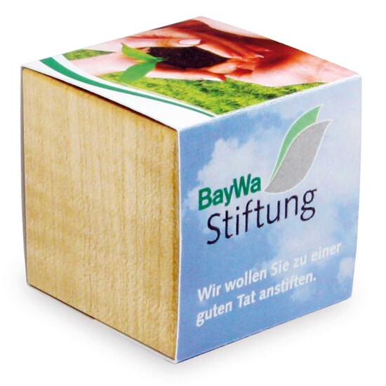 Pflanz-Holz mit Samen (Graspapier-Banderole) - Fichte, 1 Seite gelasert