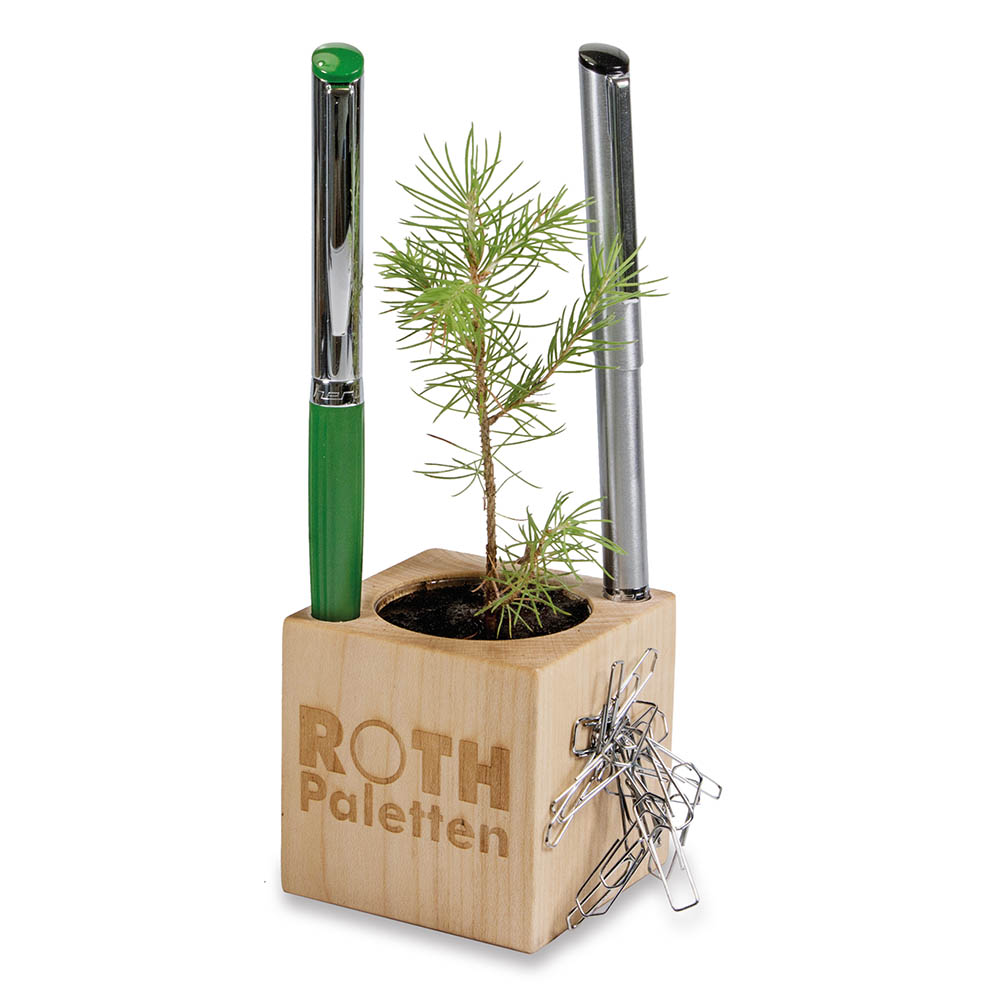 Pflanz-Holz Büro mit Samen - Ringelblume, 2 Seiten gelasert