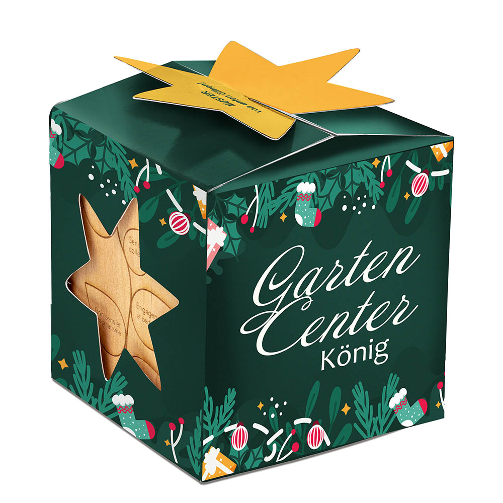 Pflanz-Holz Maxi Star-Box mit Samen - Ringelblume, 2 Seiten gelasert