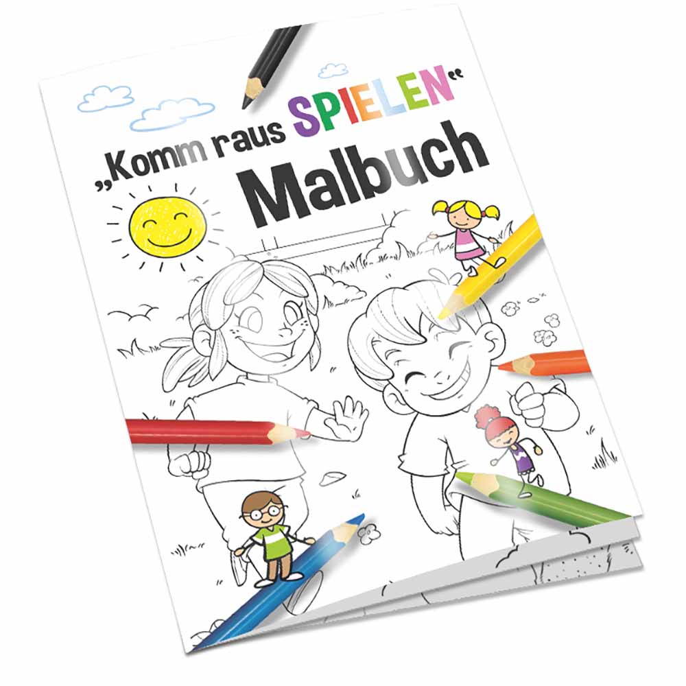 Malbuch / Mal-Set A6 - Komm-raus-spielen - Malset mit 1-c Logoeindruck