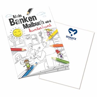 Malbuch / Mal-Set A6 - Banken - Malbuch mit 1-c Logoeindruck
