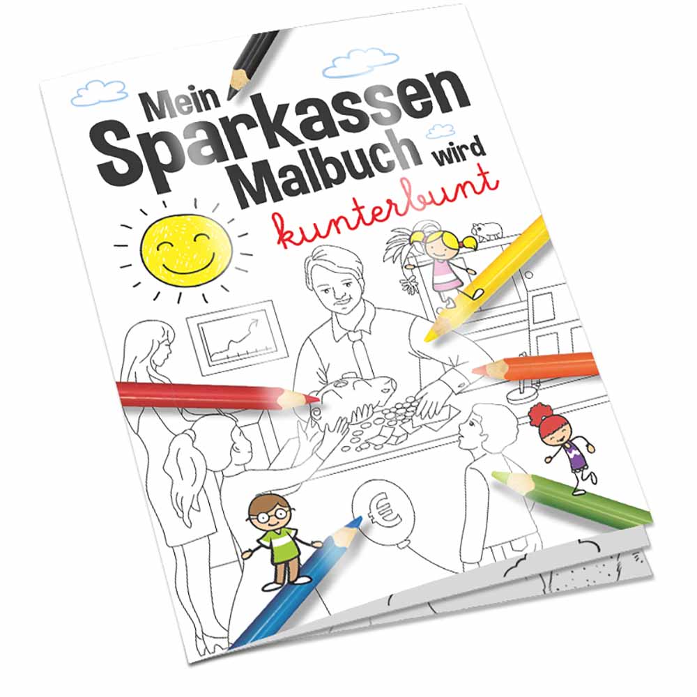 Malbuch / Mal-Set A6 - Sparkassen - Malbuch mit 2-c Logoeindruck