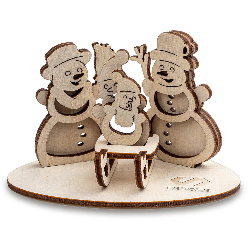 3D Holzpuzzle-Karte - Schneemann-Familie mit Lasergravur