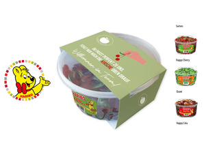 HARIBO Runddosen mit Kartonbanderole, Inhalt: HARIBO Happy Cherry