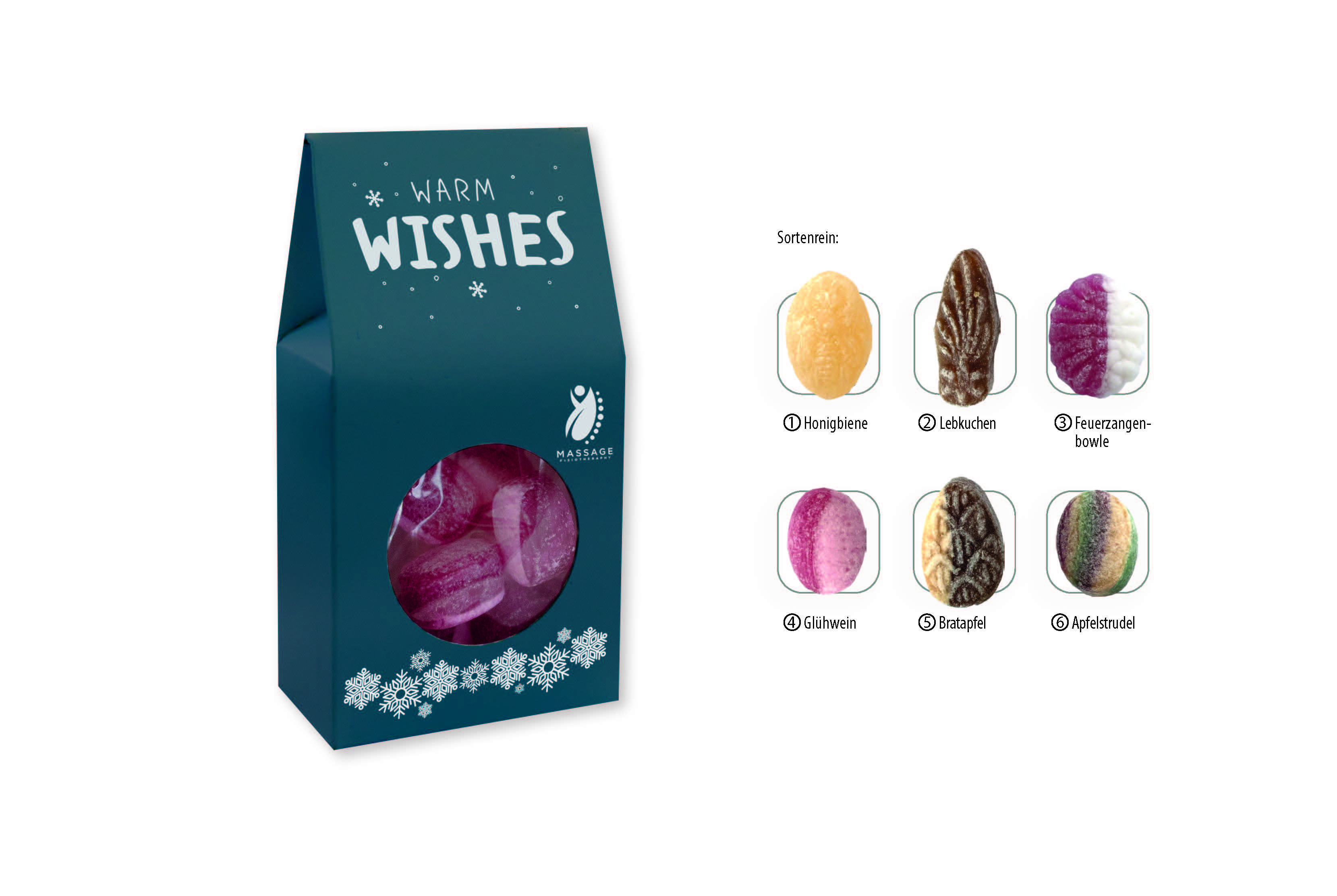 Beutelschachtel mit Weihnachtsbonbons, Inhalt: Bonbon Bratapfel ca. 60 g