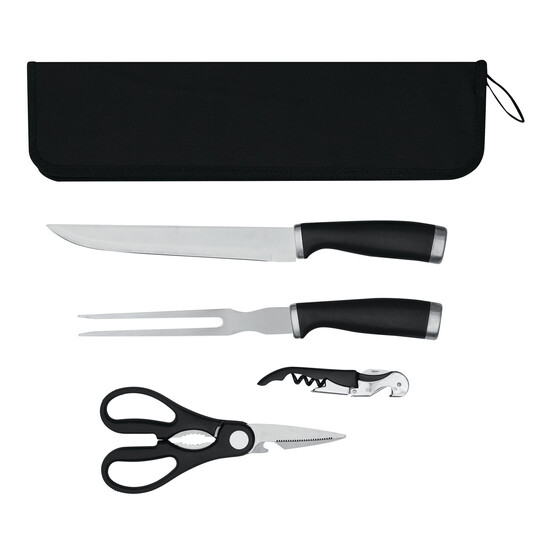 Edelstahl-Tranchierbesteck ROASTY, 4-teilig, schwarz, silber