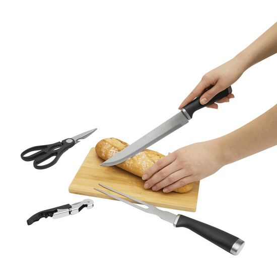 Edelstahl-Tranchierbesteck ROASTY, 4-teilig, schwarz, silber