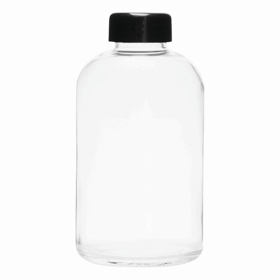 Glas-Trinkflasche DRINK HEALTHY, schwarz, transparent