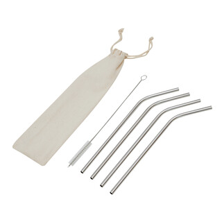 Edelstahl-Strohhalm-Set DRINK HAPPY, silber