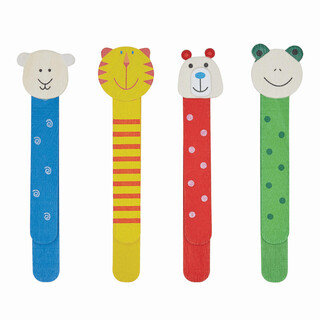 Holz-Lesezeichen FUNNY ANIMALS, 4-fach sortiert, Preis pro Stück, bunt