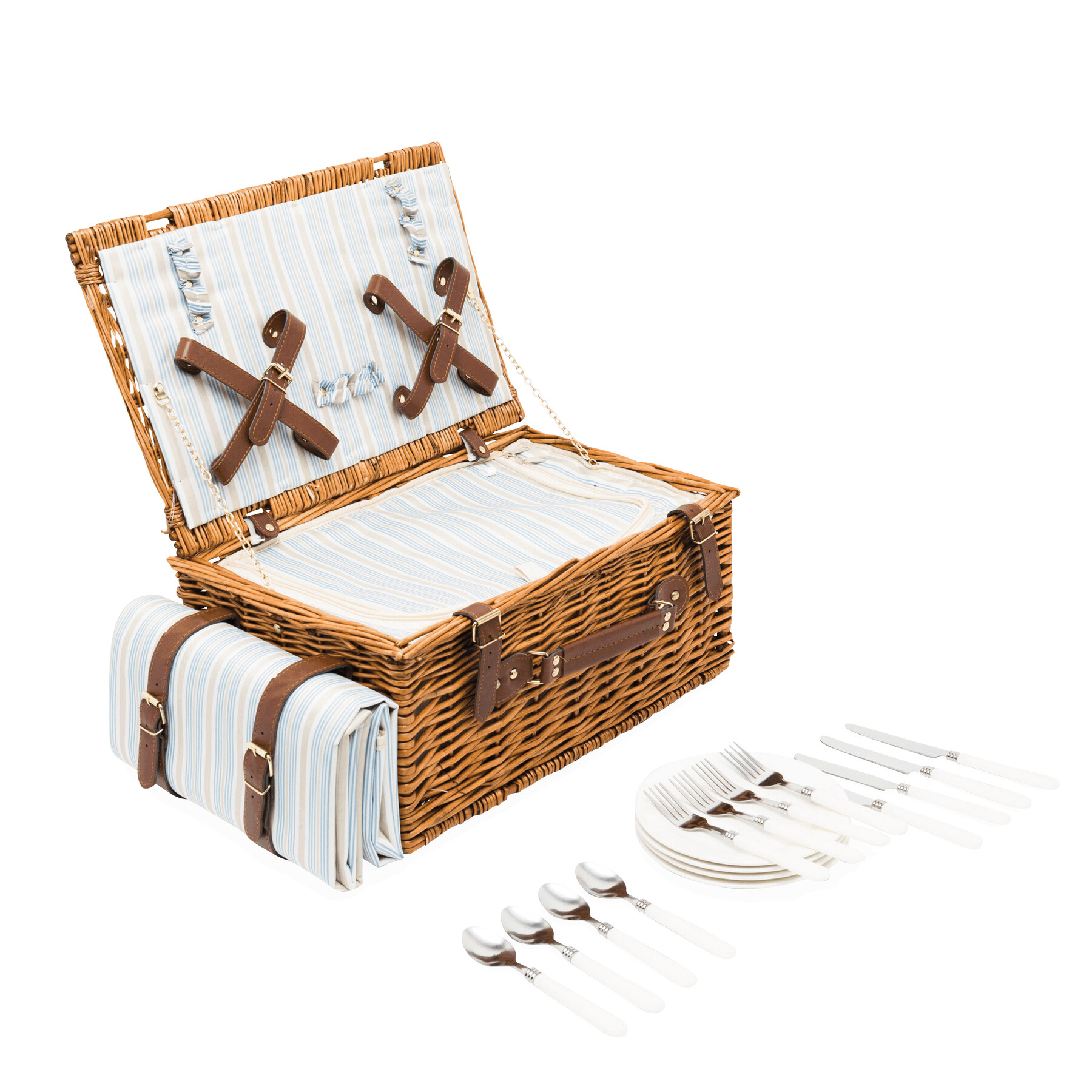 Weiden-Picknickkorb MADISON PARK, beige, blau, braun