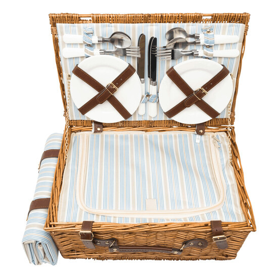 Weiden-Picknickkorb MADISON PARK, beige, blau, braun
