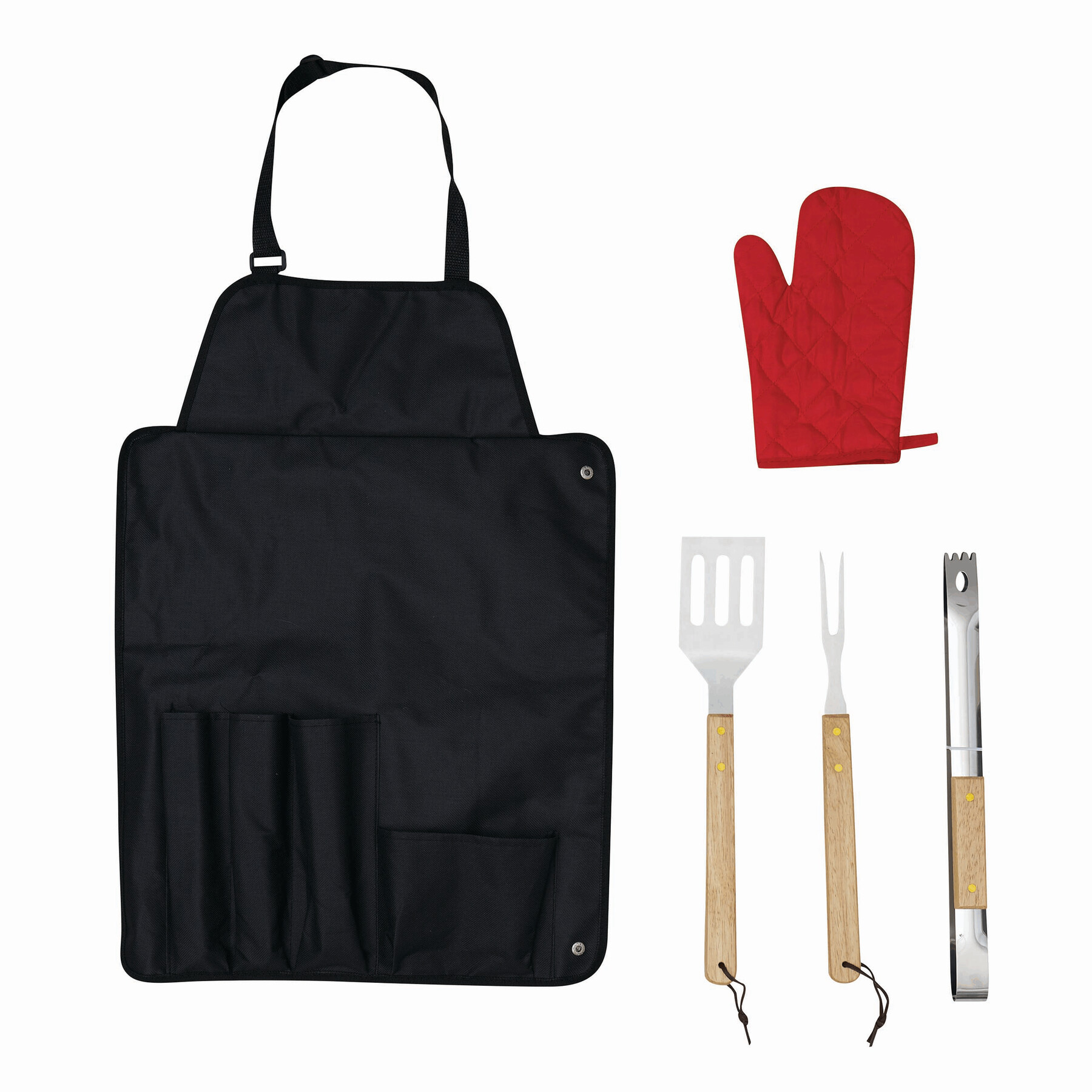 Grill-Schürze mit Grillbesteck GREAT BBQ, rot, schwarz, silber