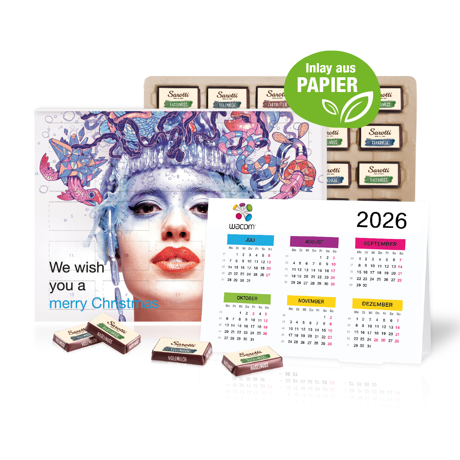 „2 in 1“ Marken-Adventskalender Sarotti mit Jahresplaner, Inlay aus Papier