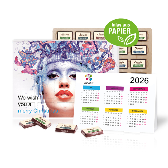 „2 in 1“ Marken-Adventskalender Sarotti mit Jahresplaner, Inlay aus Papier