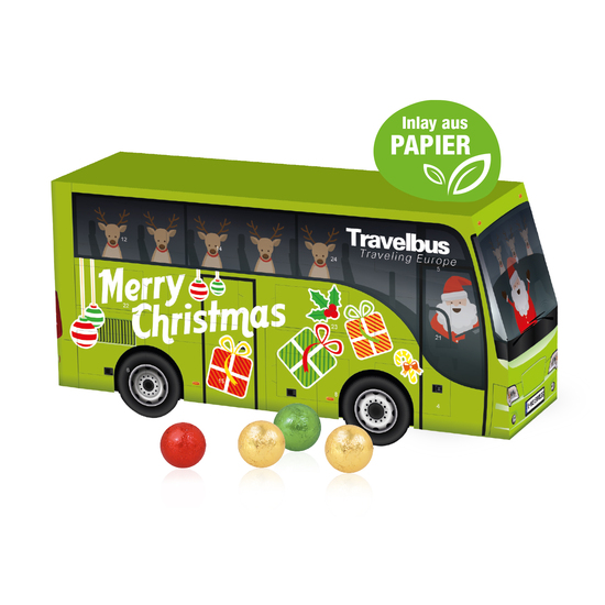 3D Adventskalender "Bus" mit Fairtrade® Schokolade mit Papier-Inlay