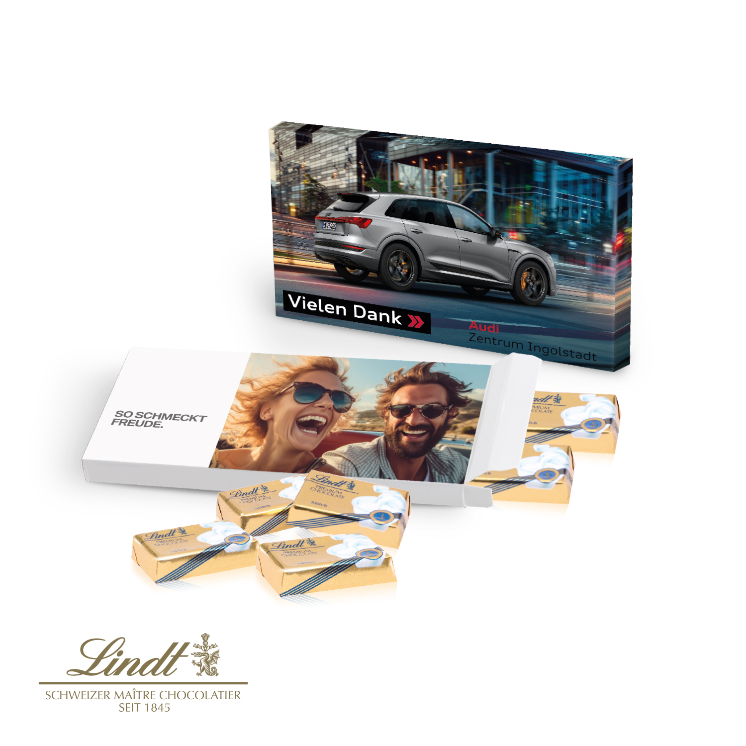 Präsentbox mit Schokotäfelchen