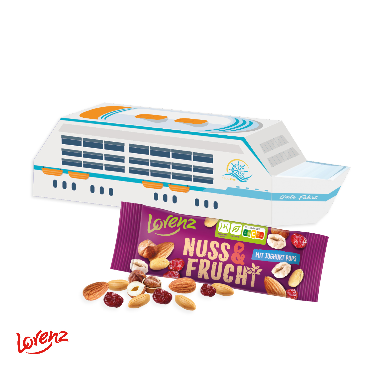 3D Präsent "Schiff" mit Lorenz Nuss & Frucht