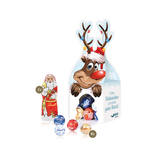 3D Präsent "Rentier" mit Lindt Minis und Nikolaus