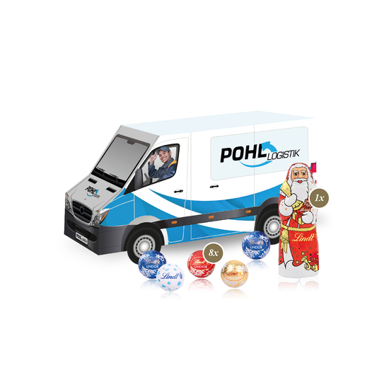 3D Präsent "Transporter" mit Lindt Minis und Nikolaus