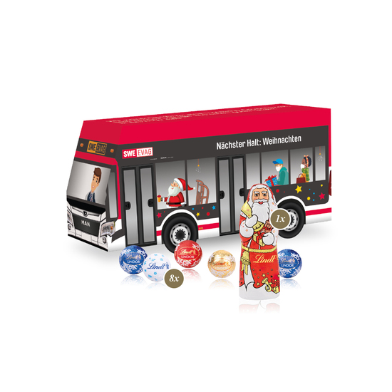 3D Präsent "Bus" mit Lindt Minis und Nikolaus
