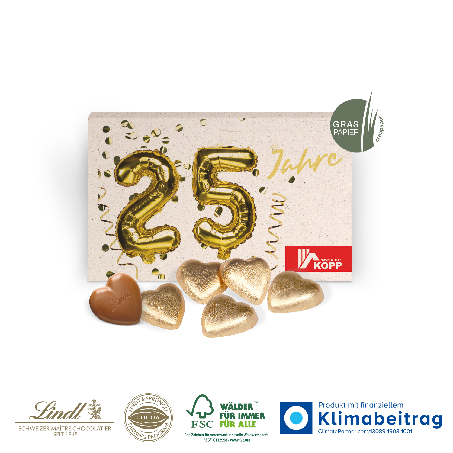 Präsentbox „Business“ mit Lindt Schokoherzen