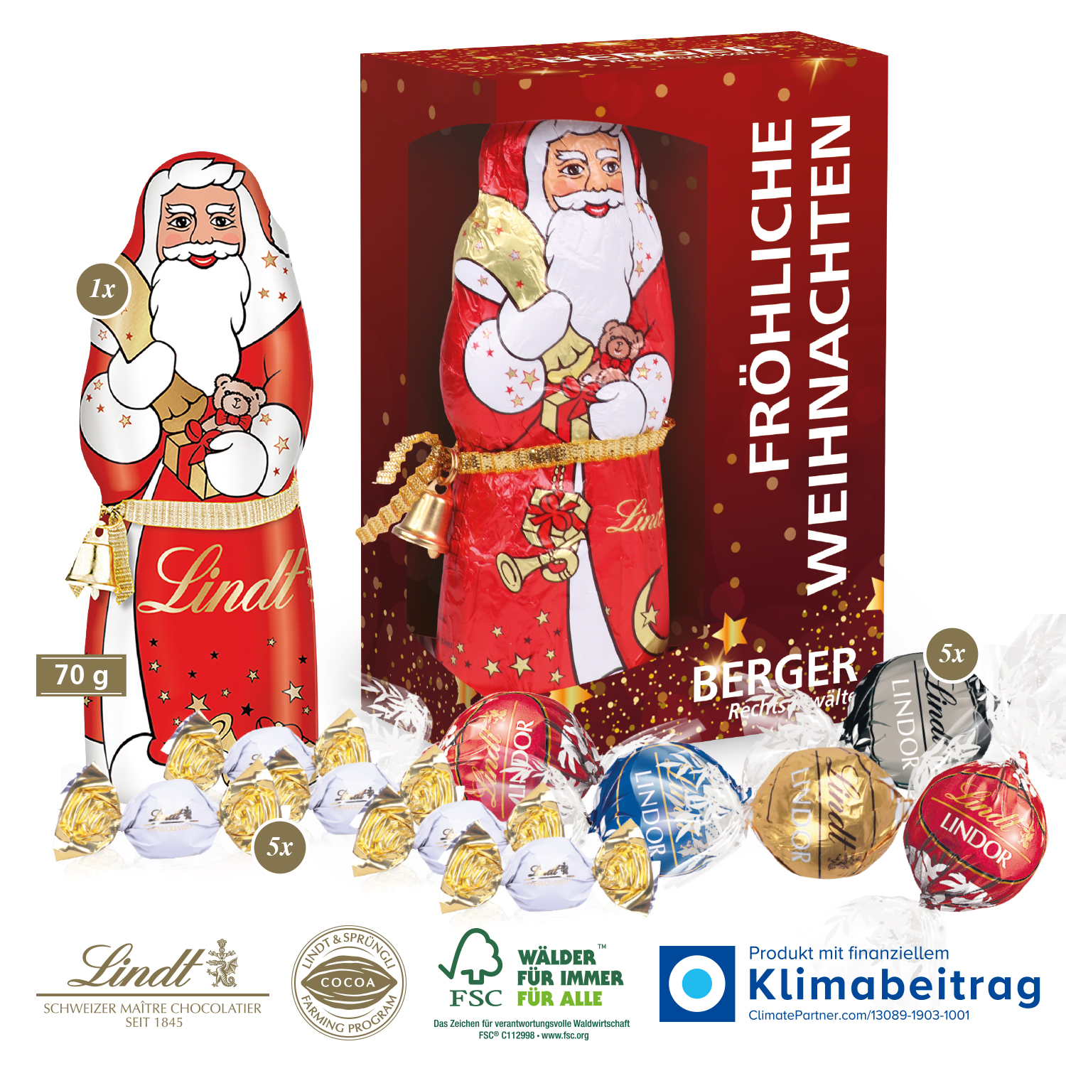 Premium-Präsent mit Lindt Weihnachtsmann „Maxi“
