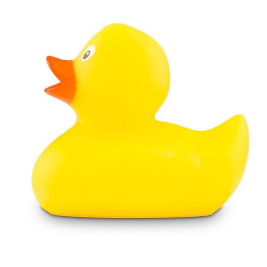 gelbe Badeente Emma in Standardform mit orangemenm Schnabel,Größe: ca. 8 cm. Inklusive Quietschventil