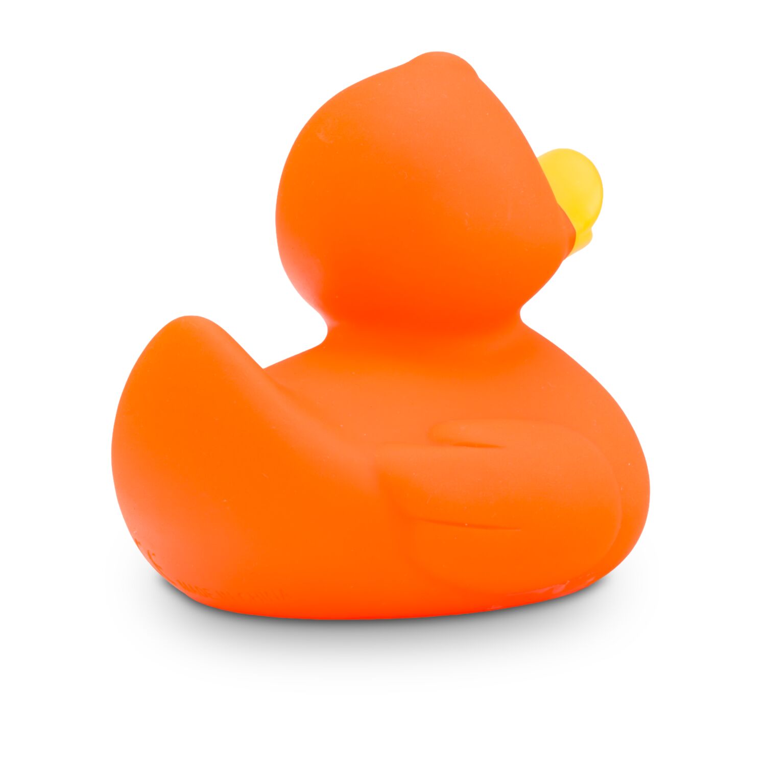 orangene Werbeente Clementine mit gelbem Schnabel, Größe: ca. 8 cm. Inklusive Quietschventil