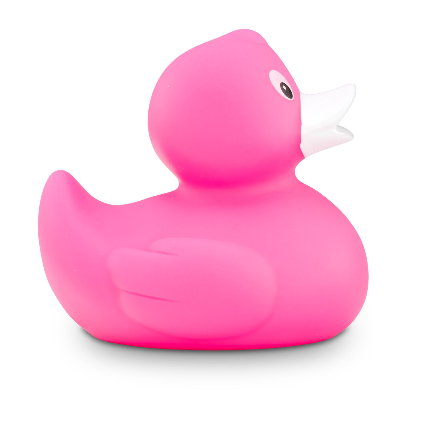 pinke Badeente Pinkie Mini mit weißem Schnabel im Kleinformat, Größe: ca. 6 cm. Inklusive Quietschventil
