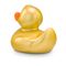 goldene Werbeente Goldmarie mit orangenem Schnabel in Standardform, Größe: ca. 8 cm. Inklusive Quietschventil