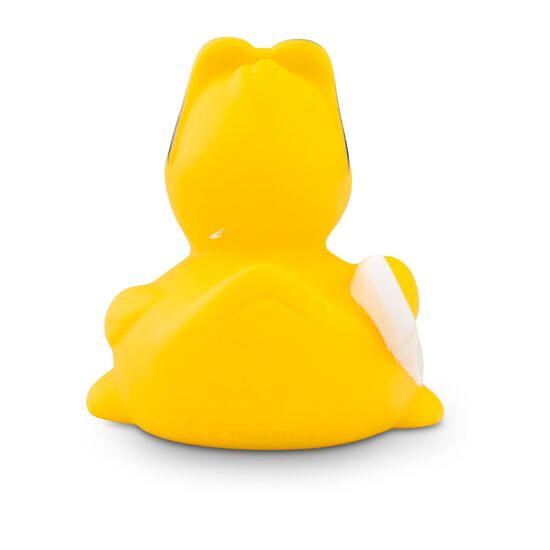 gelbe Werbeeente Willi Wellenreiter mit Surfbrett und Sonnenbrille Größe: ca. 8 cm. Inklusive Quietschventil