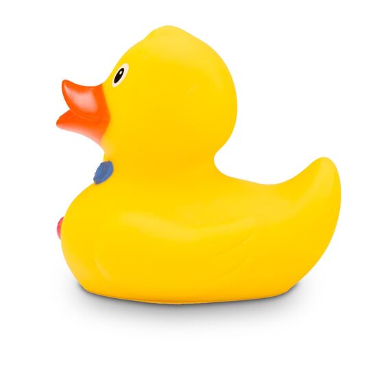 gelbe Werbeente Oli Ortsschild mit Schild, Größe: ca. 8 cm. Inklusive Quietschventil