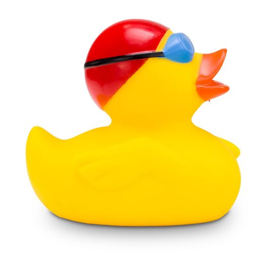 gelbe Badeente Kristin Kraul mit Badekappe und Schwimmbrille, Größe: ca. 8 cm. Inklusive Quietschventil