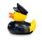 gelbe Werbeente Pepe Pilot mit Piloten-Uniform mit Krawatte, Mütze und Koffer, Größe: ca. 8 cm. Inklusive Quietschventil