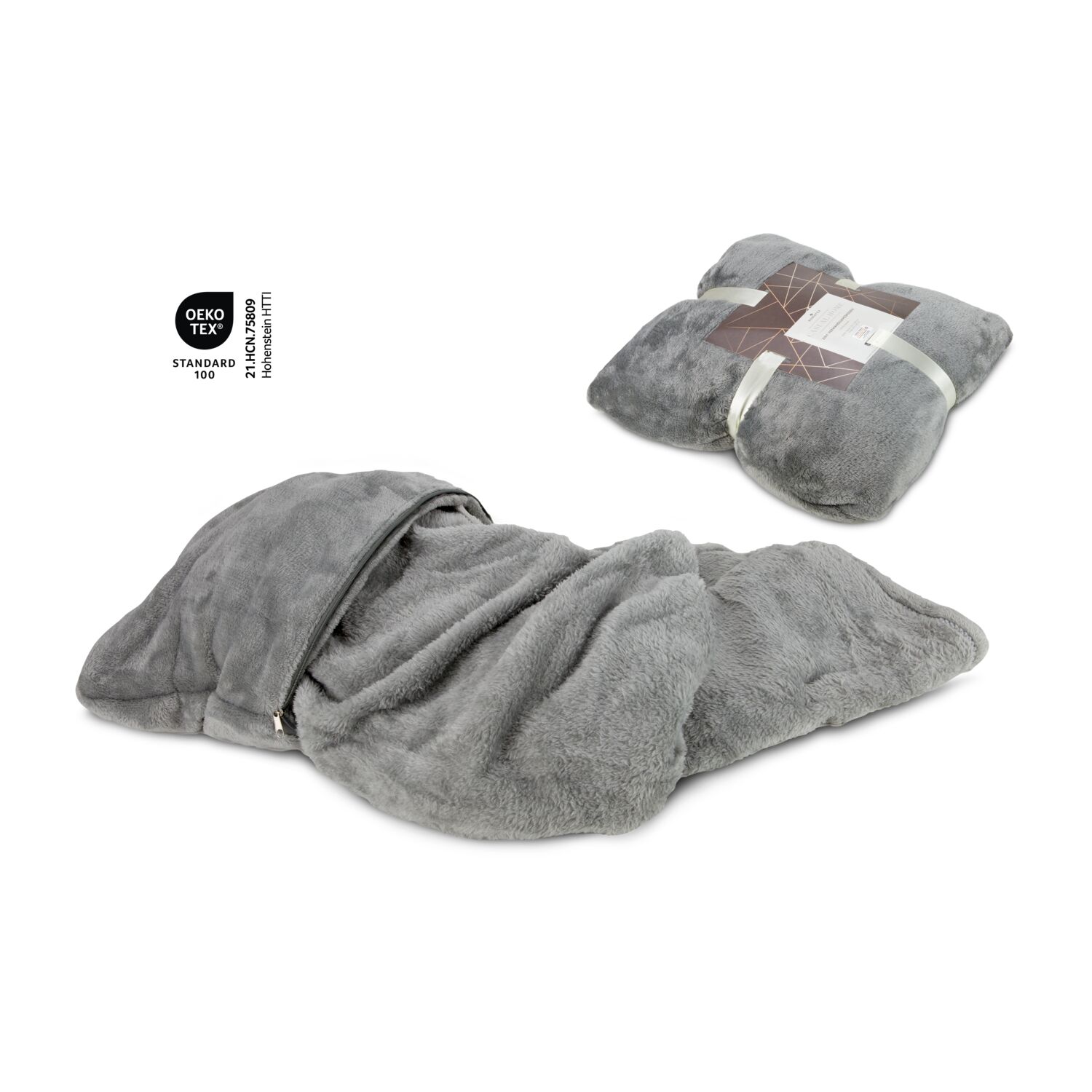 2in1 Verwandlungskissen, Farbe: grau, Maße Kissen: ca. 30 x 38 cm, Maße Decke: 135 x 200 cm, 100% Polyester Flanell, 230 g/m², OEKO-TEX®