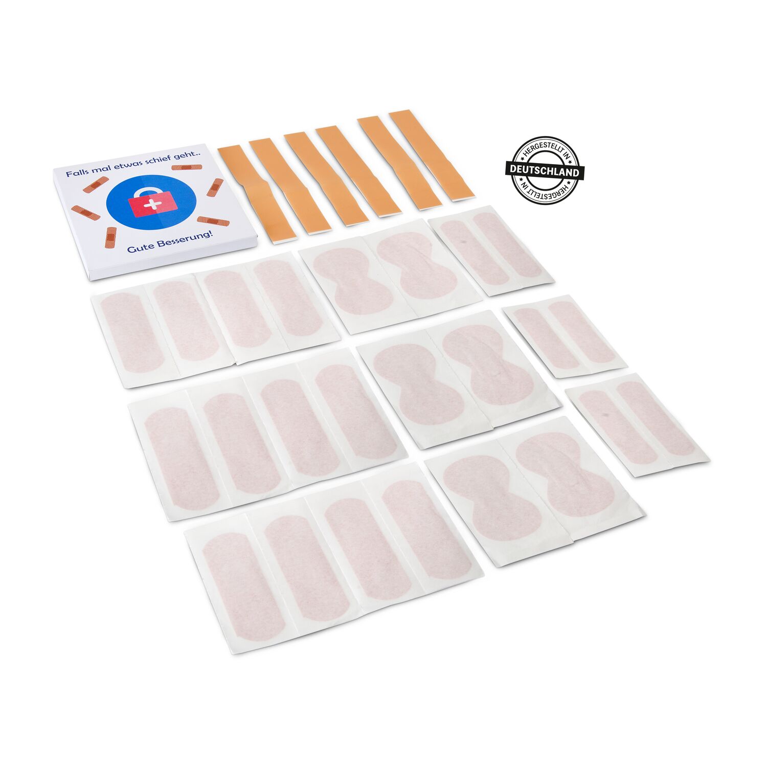 30-teiliges Set: Fingerkuppenverband, Fingerverband & Pflasterstrips im Mäppchen. Hergestellt in Deutschland. DIN 13157 od. DIN 13169