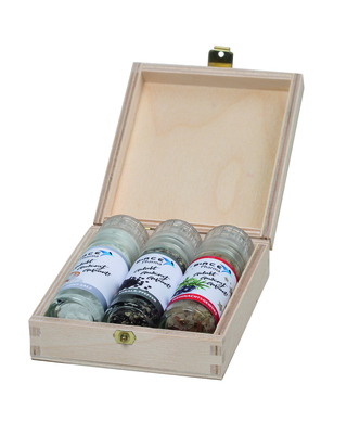 Holzbox mit süßen "Mini" Mühlen 3er Set