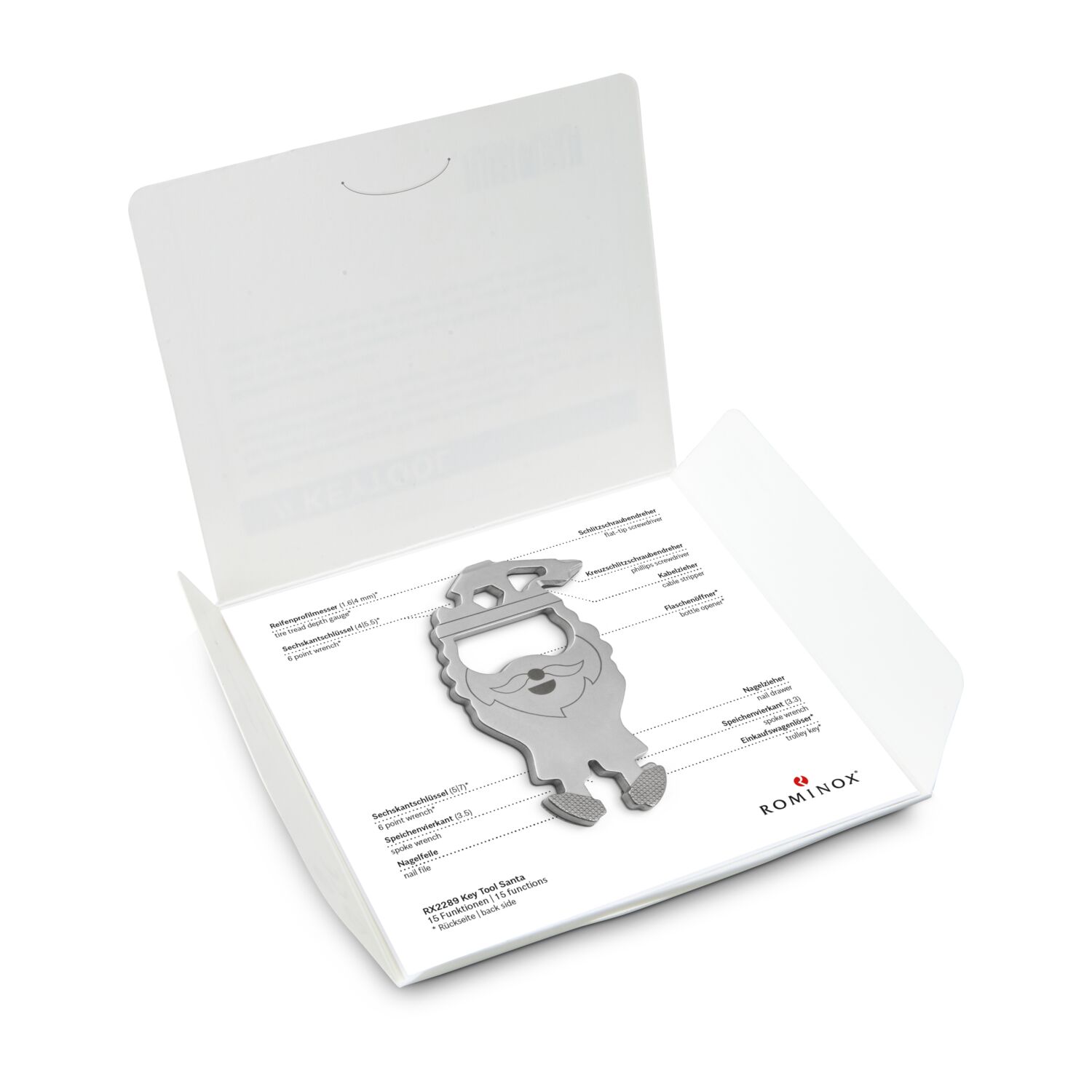 Das Key Tool kommt in einem „Merry Christmas”-Mäppchen inkl. Funktionsbeschreibung. „An die Werkzeuge, fertig, los“!