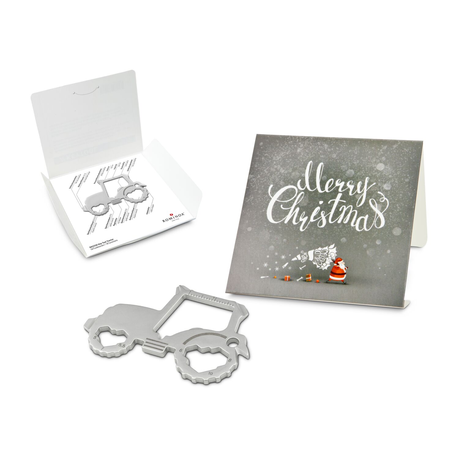 Das Key Tool kommt in einem „Merry Christmas”-Mäppchen inkl. Funktionsbeschreibung. „An die Werkzeuge, fertig, los“!