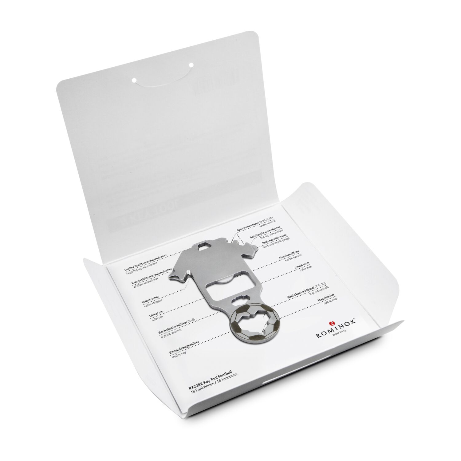 Key Tool in einem „Viel Glück”-Mäppchen inkl. Funktionsbeschreibung. „An die Werkzeuge, fertig, los“!