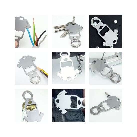 Key Tool in einem „Viel Glück”-Mäppchen inkl. Funktionsbeschreibung. „An die Werkzeuge, fertig, los“!