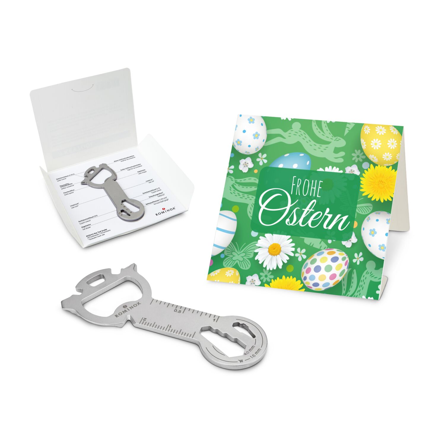 Key Tool in einem „Frohe Ostern”-Mäppchen inkl. Funktionsbeschreibung. „An die Werkzeuge, fertig, los“!
