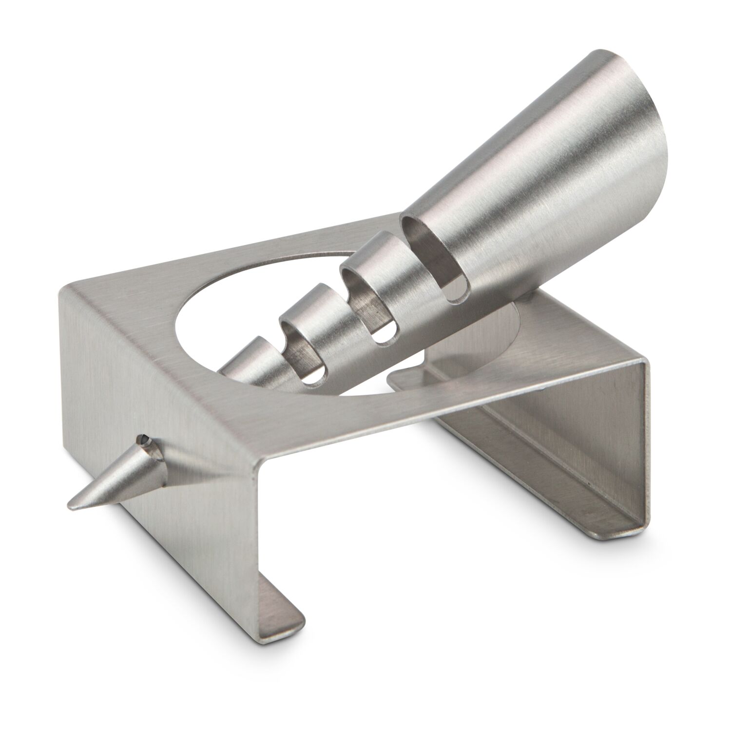 Elegante Zitronenpresse, frischer Saft direkt aus der Zitrone geträufelt (Edelstahl - seidenmatt gebürstet)