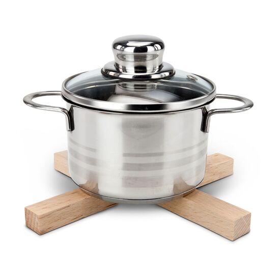 Platzsparend, praktisch und stabil, pfiffiger Topf- und Pfannenuntersetzer aus Buchenholz, modernes Design (Holz)