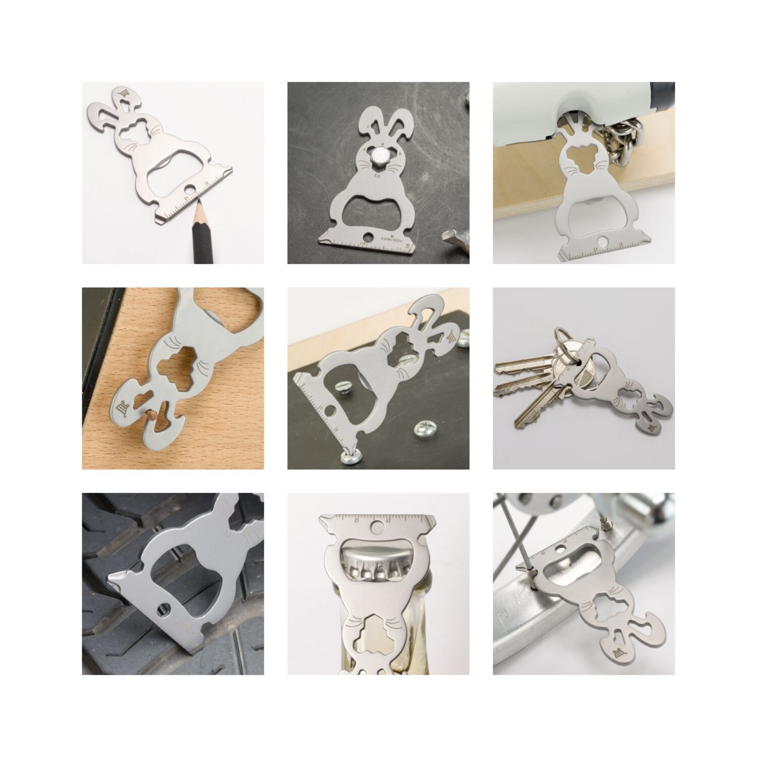 Multifunktionaler Schlüsselanhänger mit 16 Funktionen: Edelstahl Multitool inkl. Funktionsbeschreibung