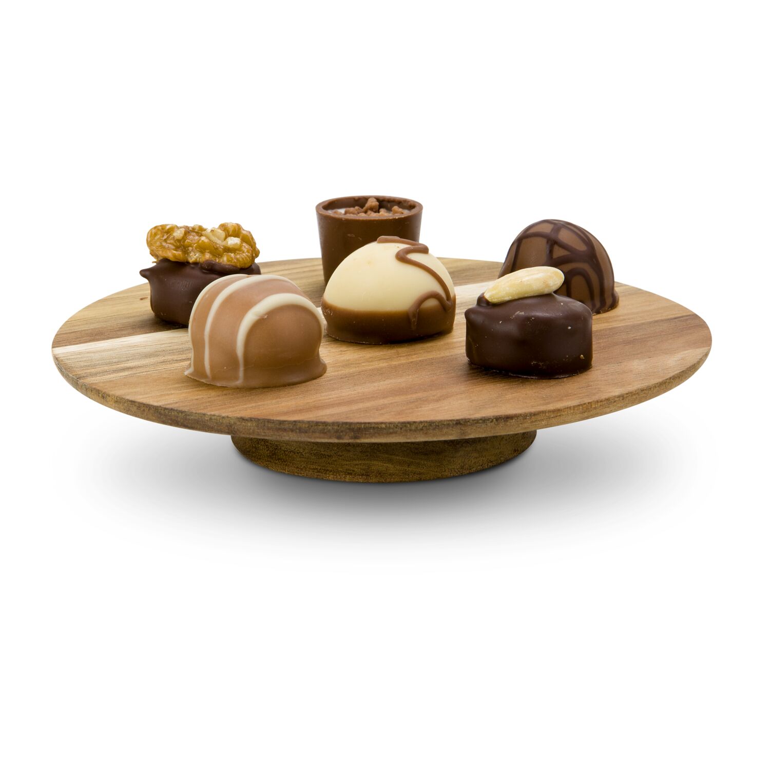 Mini-Servierplatte (Ø ca. 15 cm), stabiler Standfuß, modernes und zeitloses Design, ideal zur Präsentation von Kleinigkeiten (Akazienholz)