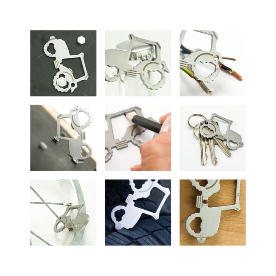 Multifunktionaler Schlüsselanhänger mit 18 Funktionen: Edelstahl Multitool inkl. Funktionsbeschreibung