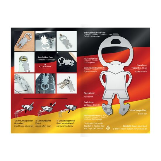 Werden Sie zum Trikotsponsor! Multifunktionaler Fußballer Einkaufswagenlöser mit 12 Funktionen